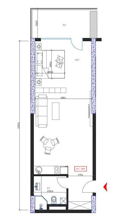 studio, 62.7 m², 8 floor in "Marina Club"
