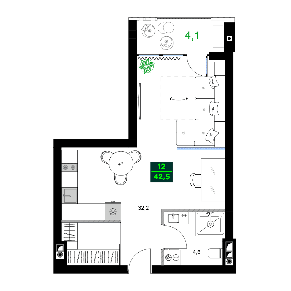 2-комнатная квартира, 42.5 м², 10 этаж в ЖК "SUMMER 365"