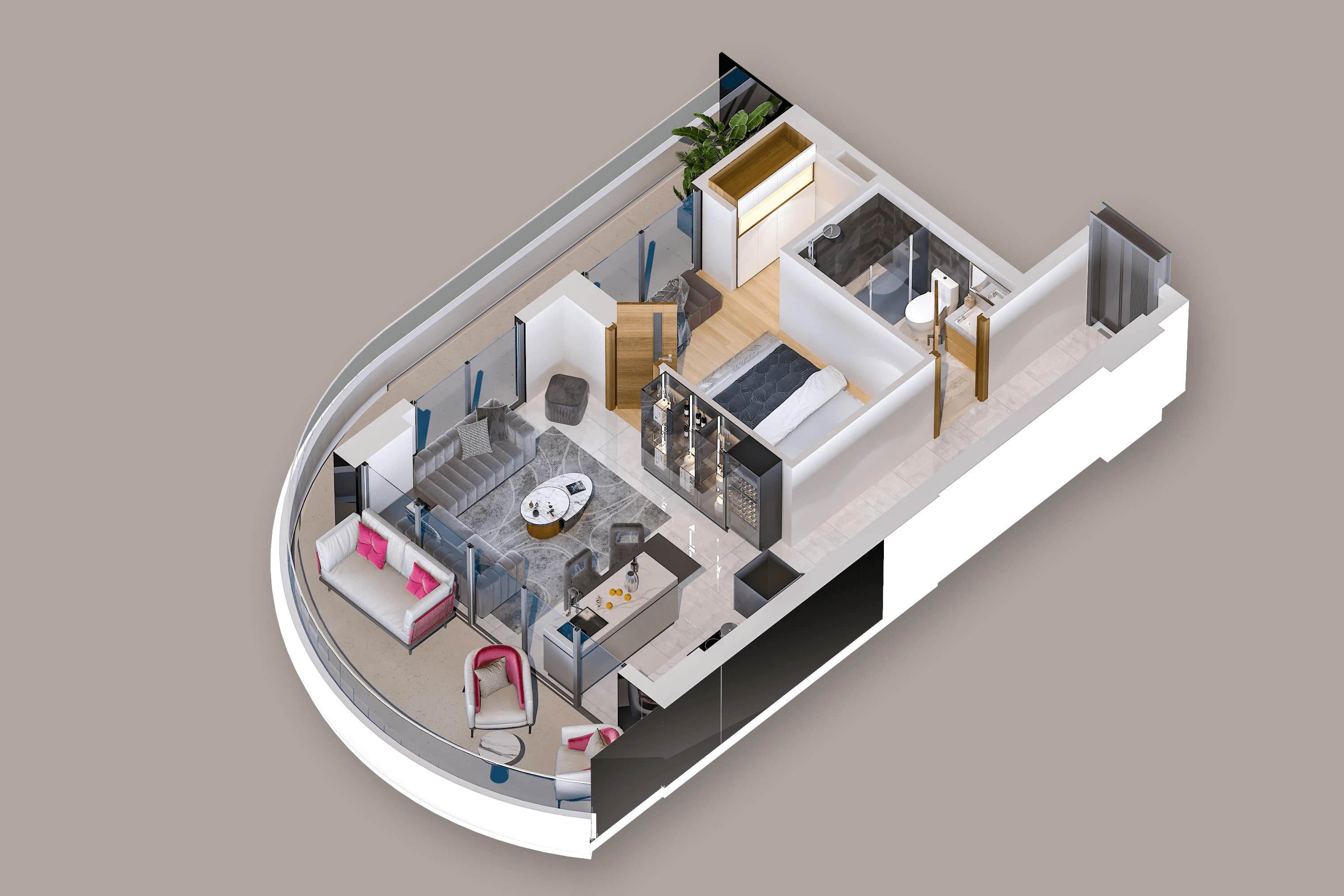 2-room, 74.2 m², Floor 2