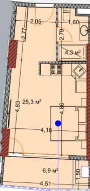 studio, 36.5 m², 10 floor, OKTO Art House in Batumi