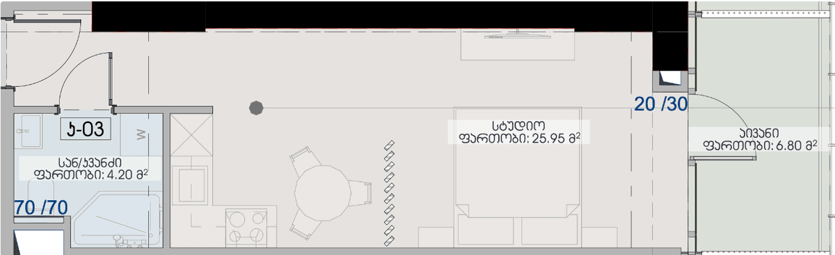 Студия, 36.95 м², 26 этаж в ЖК "Geuz Towers"