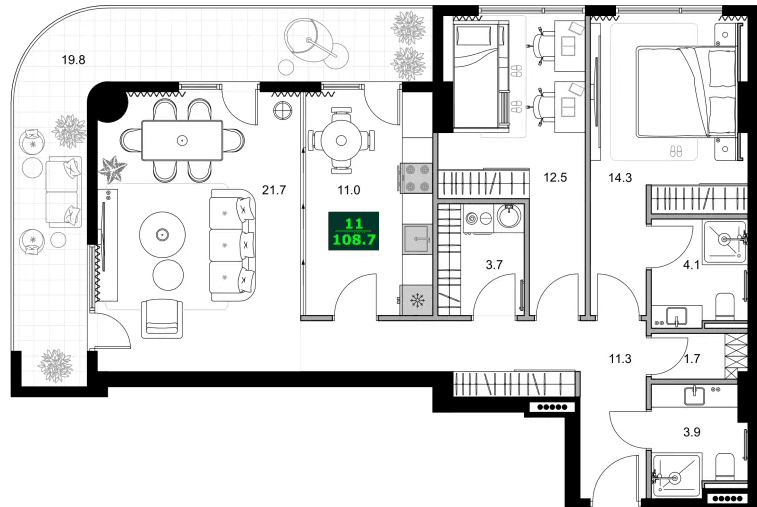 3-bedroom apartment, 108.7 m², 5 floor, SUMMER 365 in Batumi