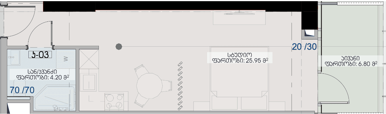 studio, 36.95 m², 19 floor in "Geuz Towers"