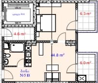 1-комнатная квартира, 57.1 м², 5 этаж в ЖК "Aquapark Residence"