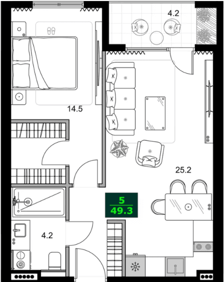 2-bedroom apartment, 49.3 m², 3 floor, SUMMER 365 in Batumi