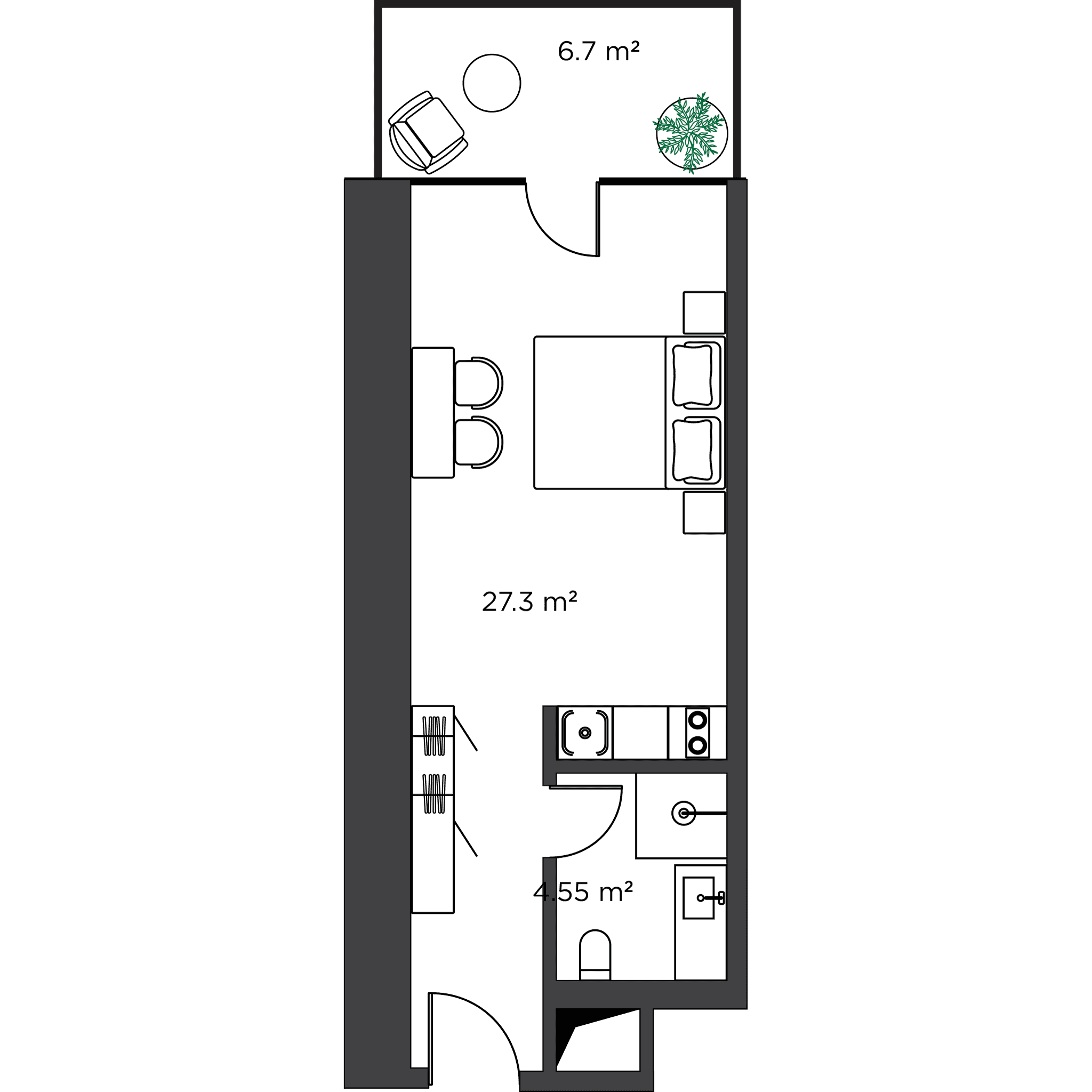 სტუდიო, 39.05 მ², 48 სართული, Ambassadori Island ბათუმში