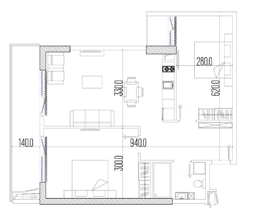 3-bedroom apartment, 72.8 m², 36 floor in "Intourist Residence"