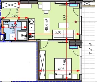 studio, 57.4 m², 29 floor in "Real Palace Blue"