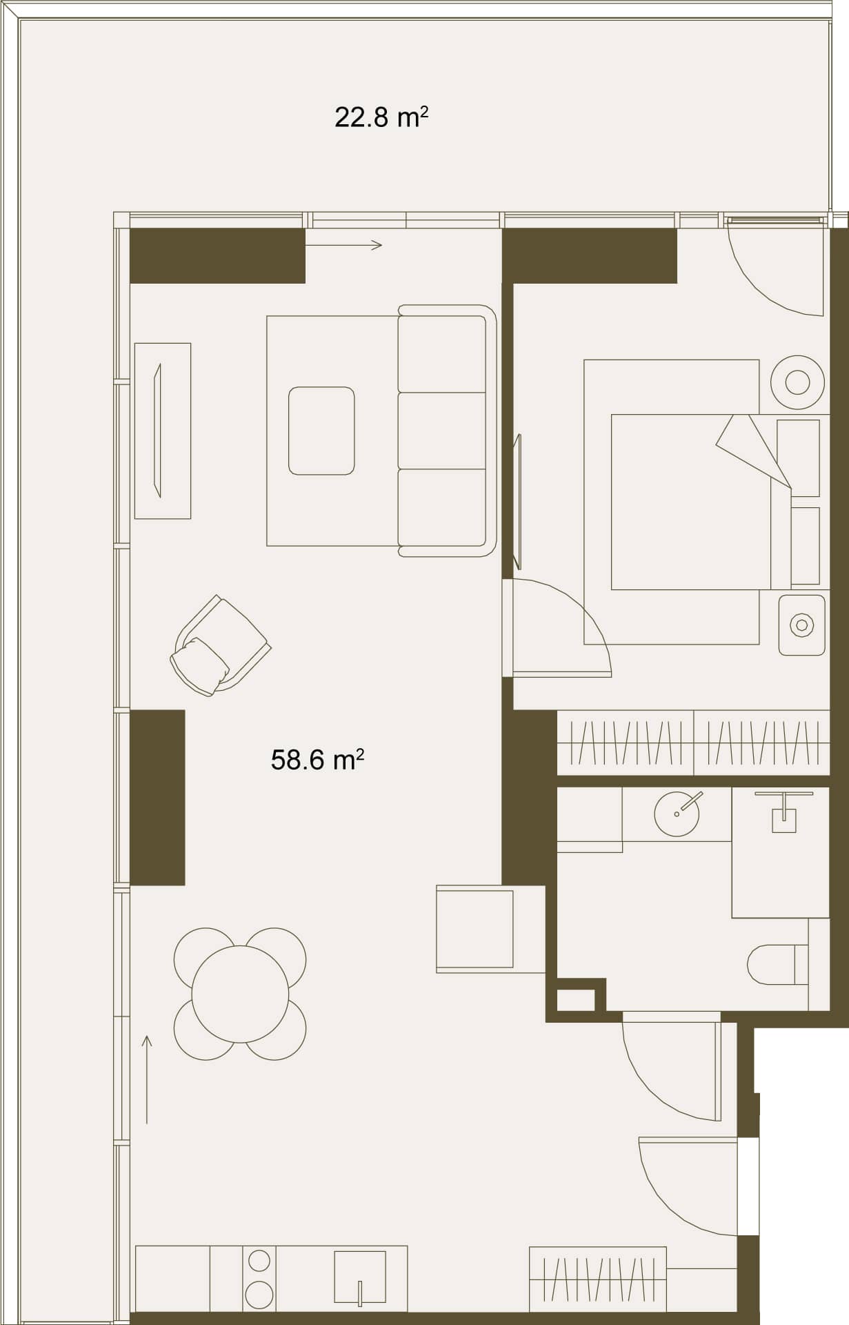 1-ოთახიანი ბინა, 81.4 მ², სართული 6 -ში "NEXT GARDENS"