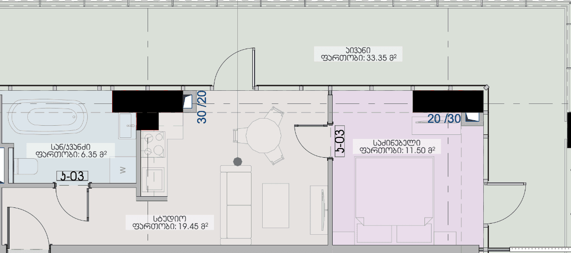 1-bedroom apartment, 70.65 m², 14 floor in "Geuz Towers"