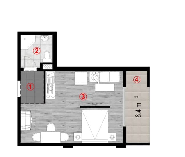 studio, 38 m², 7 floor in "Green Cape"