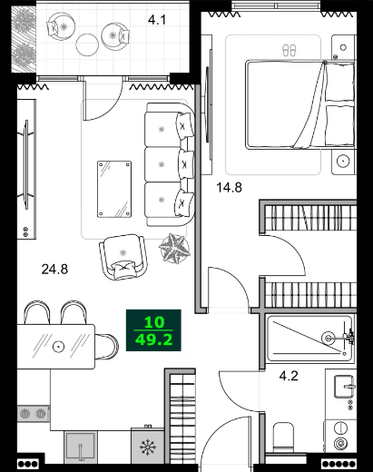 2-bedroom apartment, 49.2 m², 11 floor, SUMMER 365 in Batumi