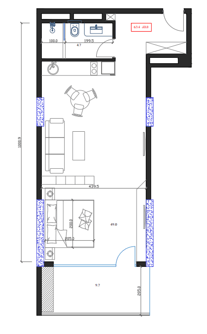 studio, 63.4 m², 15 floor in "Marina Club"