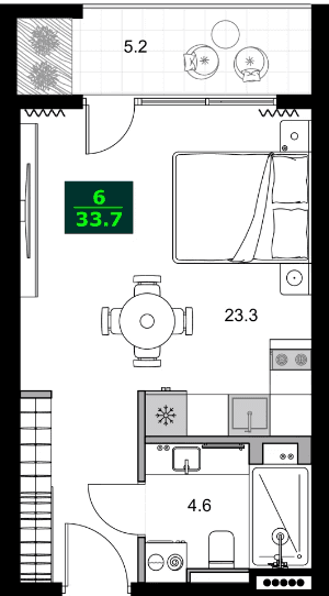 1-комнатная квартира, 33.7 м², 4 этаж в ЖК "SUMMER 365"