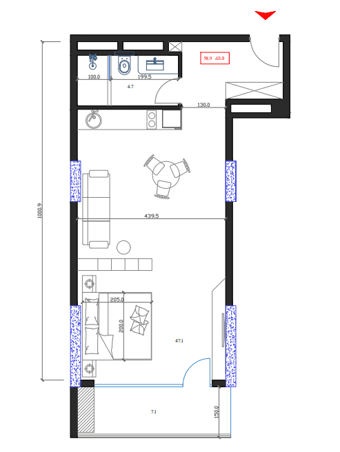 studio, 58.9 m², 17 floor in "Marina Club"