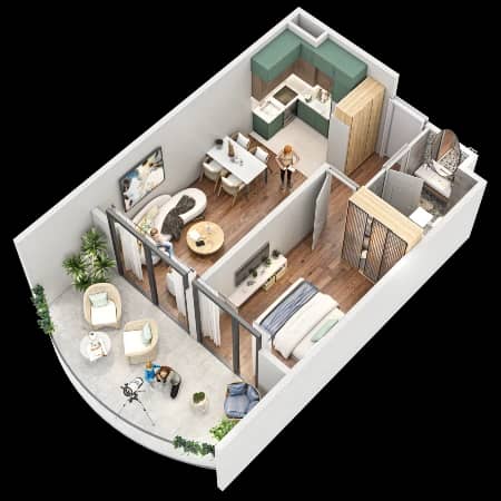 1-bedroom apartment, 58.5 m², 17 floor in "Tekto Franco"