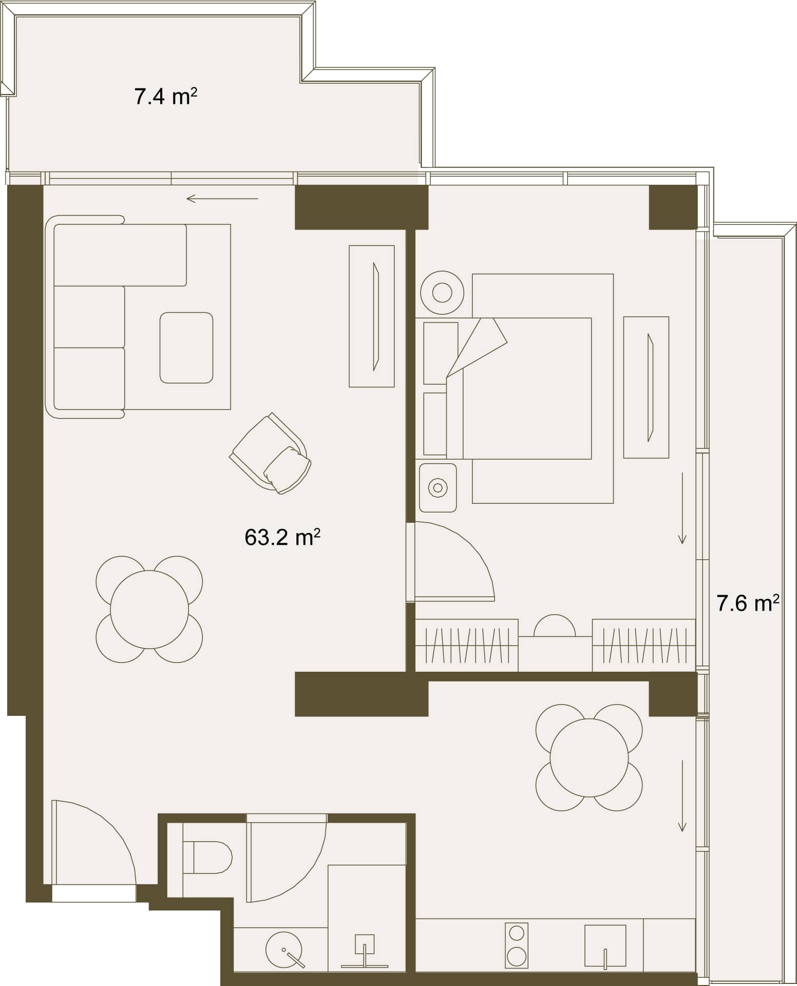 1-ოთახიანი ბინა, 75.7 მ², სართული 9 -ში "NEXT GARDENS"