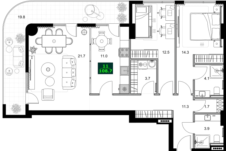 3-bedroom apartment, 108.7 m², 7 floor in "SUMMER 365"
