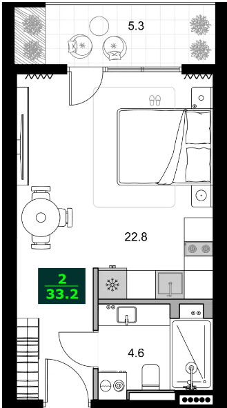1-комнатная квартира, 33.2 м², 10 этаж в ЖК "SUMMER 365"
