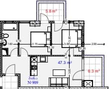 2-комнатная квартира, 59.4 м², 9 этаж в ЖК "Aquapark Residence"