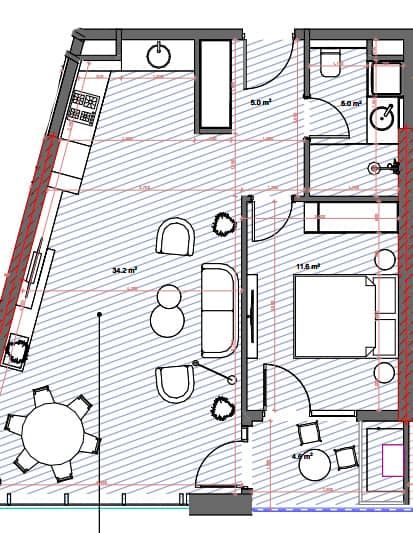 1-bedroom apartment, 62.2 m², 10 floor, Tekto Location in Batumi