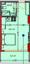 studio, 33.3 m², 4 floor in "Lagoon Resort"