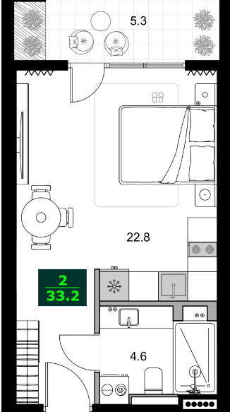 1-комнатная квартира, 33.2 м², 9 этаж в ЖК "SUMMER 365"
