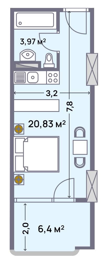 Квартира, 31.2 м², 7 этаж в ЖК "Wyndham Grand Aqua"