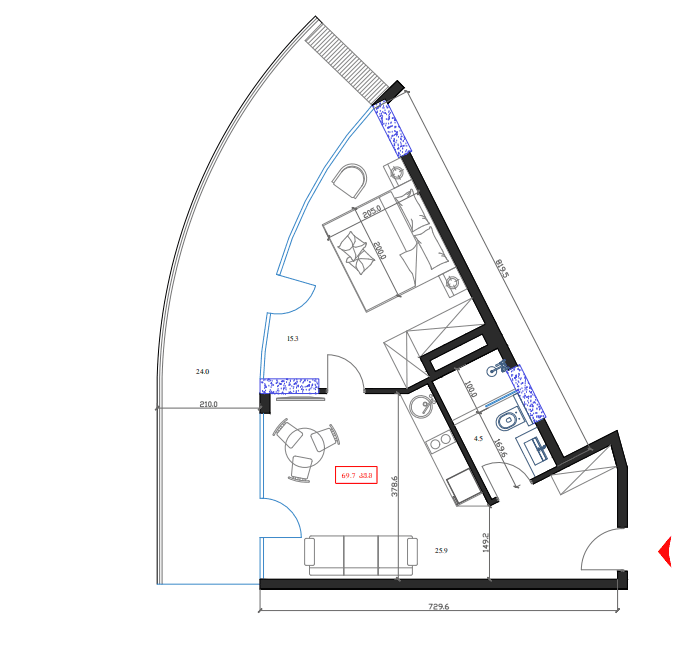 1-bedroom apartment, 69.7 m², 14 floor, Marina Club in Batumi