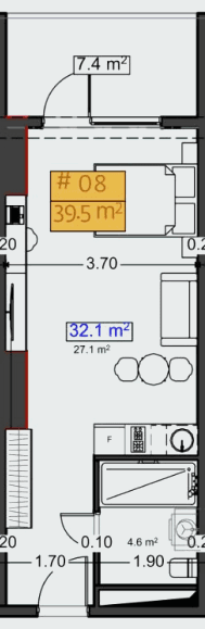 studio, 39.5 m², 3 floor in "Stay & Rent"