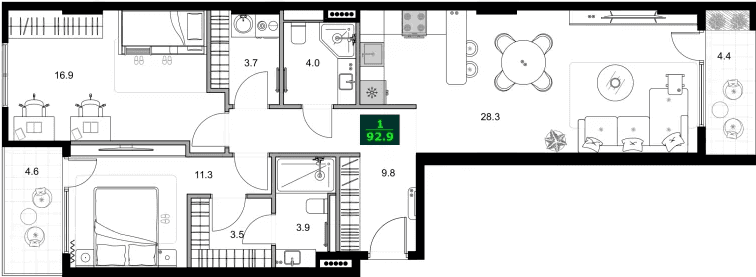 3-bedroom apartment, 92.9 m², 7 floor in "SUMMER 365"