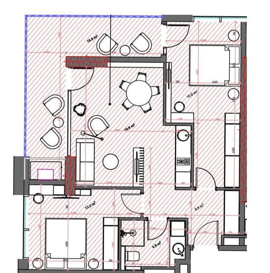 2-bedroom apartment, 77.1 m², 8 floor, Tekto Location in Batumi
