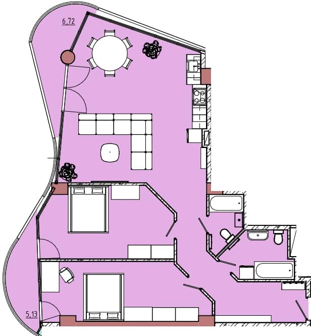 2-bedroom apartment, 111.19 m², 5 floor in "Mardi Hills"