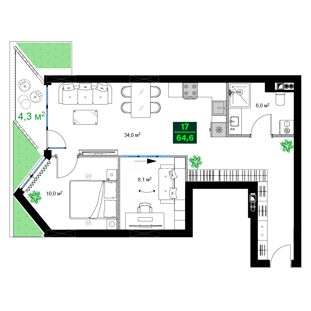 3-bedroom apartment, 64.6 m², 10 floor in "SUMMER 365"