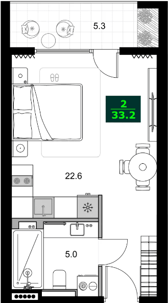 1-bedroom apartment, 33.2 m², 4 floor in "SUMMER 365"