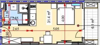 studio, 37.6 m², 27 floor in "Real Palace Blue"