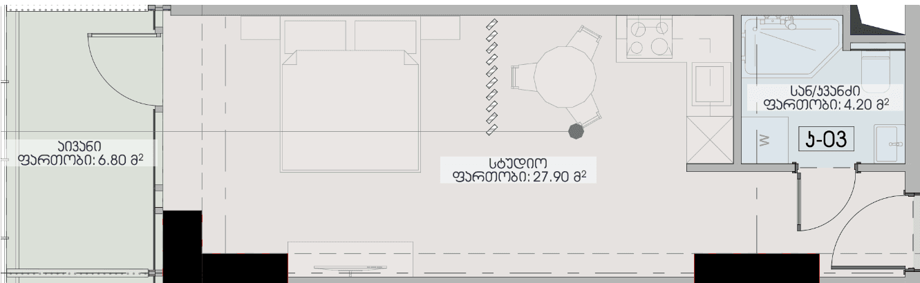 studio, 38.9 m², 17 floor in "Geuz Towers"