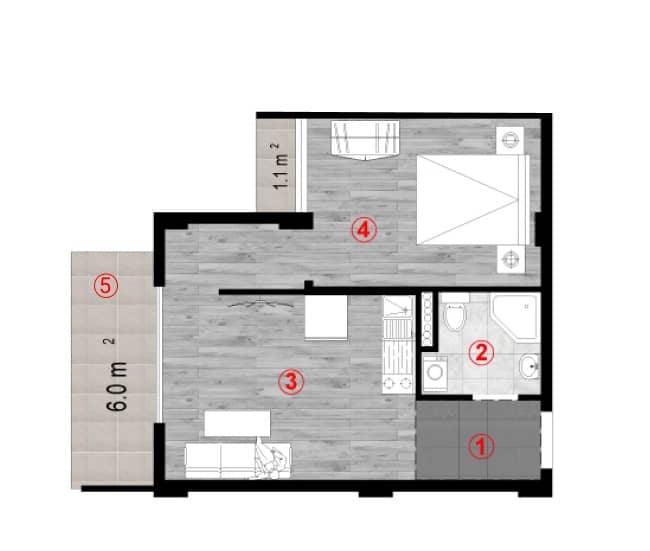 1-bedroom apartment, 43.9 m², 8 floor in "Green Cape"