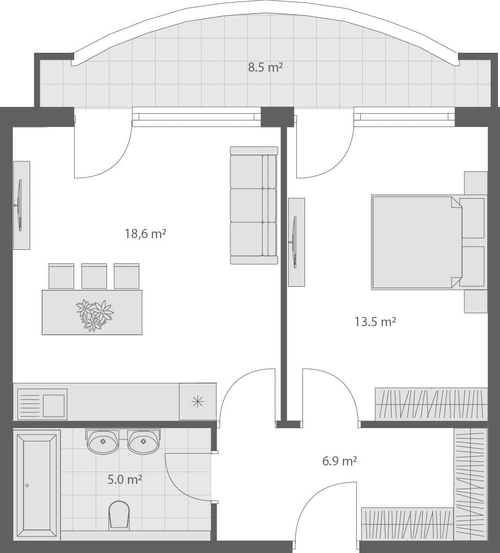 1-bedroom apartment, 52.5 m², 3 floor, Wyndham Grand Family Club in Batumi