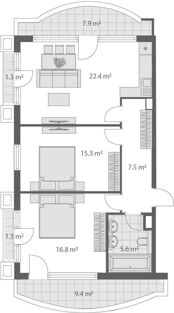 3-bedroom apartment, 87.5 m², 3 floor, Wyndham Grand Family Club in Batumi