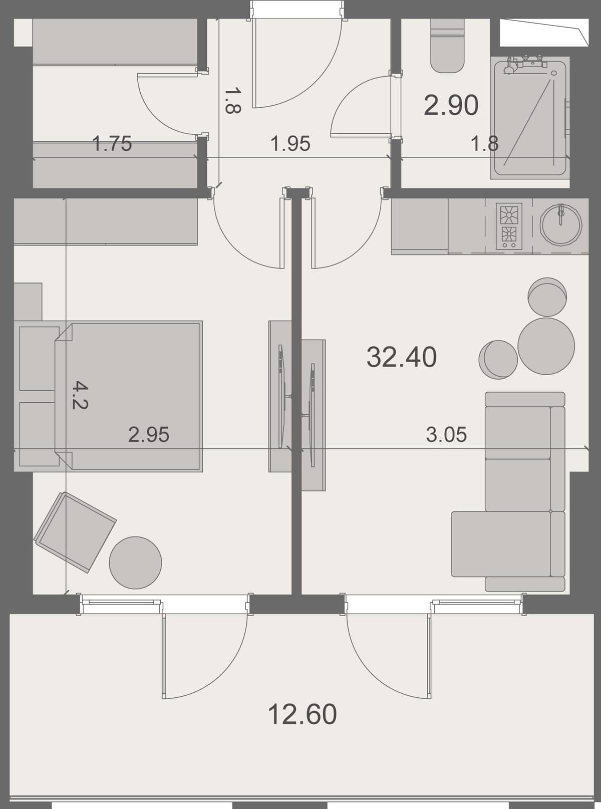 1-bedroom apartment, 47.9 m², 20 floor, Stay & Rent in Batumi
