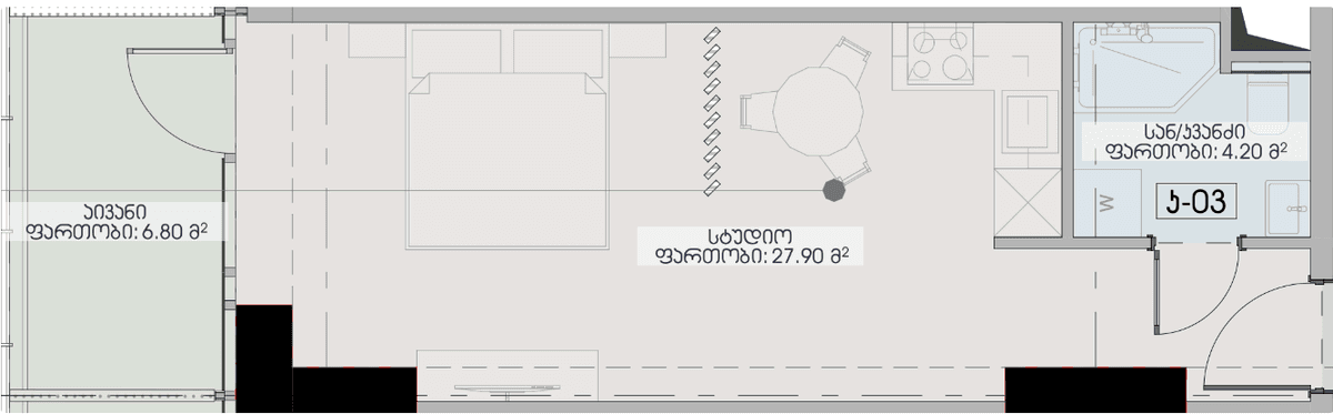 studio, 38.9 m², 11 floor, Geuz Towers in Batumi