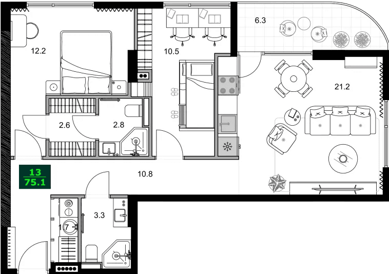 3-комнатная квартира, 75.1 м², 7 этаж в ЖК "SUMMER 365"