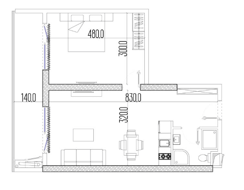 2-bedroom apartment, 50.4 m², 36 floor, Intourist Residence in Batumi