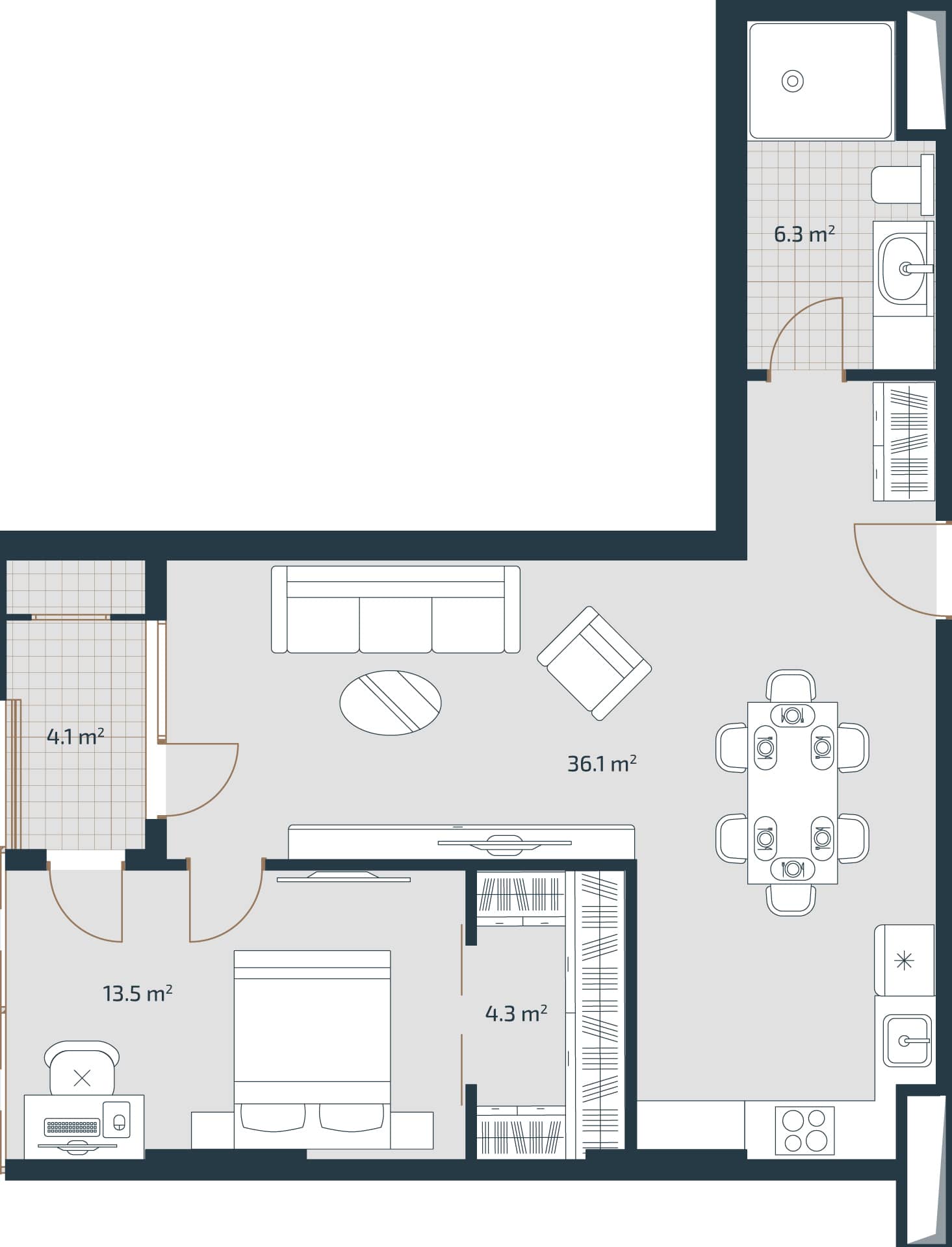 1-комнатная квартира, 64.3 м², 15 этаж в ЖК "Artex Parkline"
