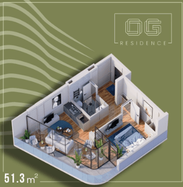 1-bedroom apartment, 51.3 m², 6 floor in "OG Residence"