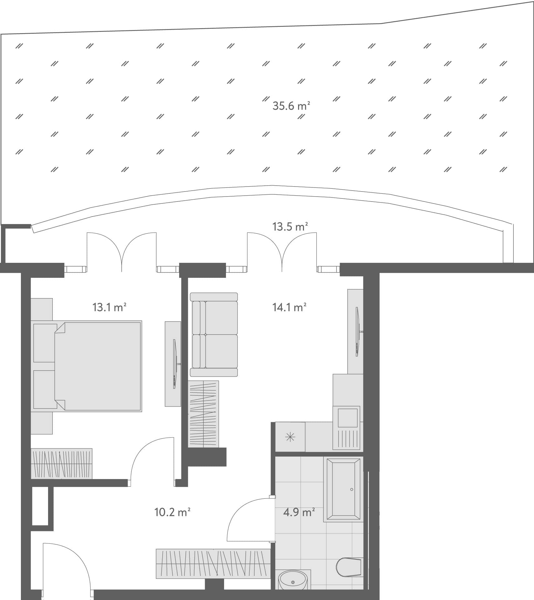 2-bedroom apartment, 55.8 m², 1 floor in "Wyndham Grand Family Club"