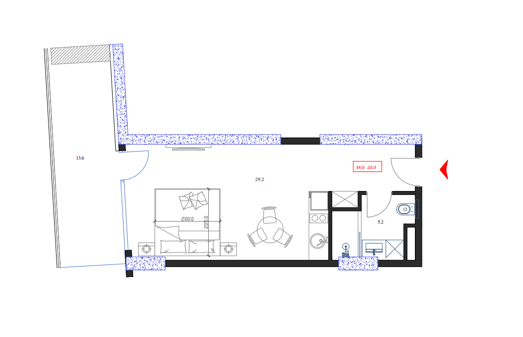 studio, 48 m², 15 floor in "Marina Club"