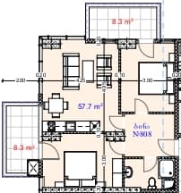 2-комнатная квартира, 74.3 м², 8 этаж в ЖК "Aquapark Residence"