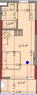 studio, 31.3 m², 23 floor, OKTO Art House in Batumi